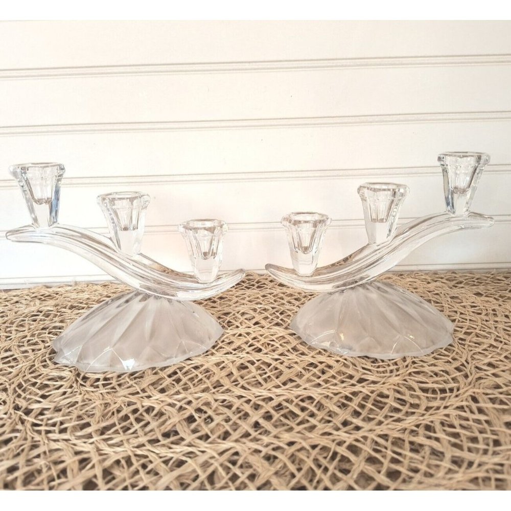 Anna Hutte Bleikristall Triple Taper Candelabra, SET/2 Crystal Tiered, EUC
